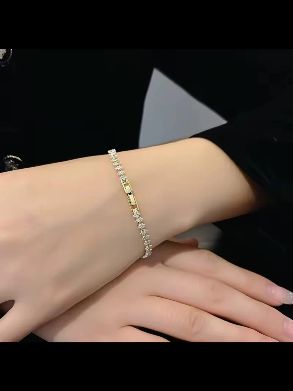 Gold Tone Crystal Tennis Bracelet - Women Jewelry - Picture 4 of 5